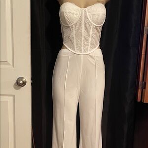 Fashion Nova White Lace Bustier Jumpsuit